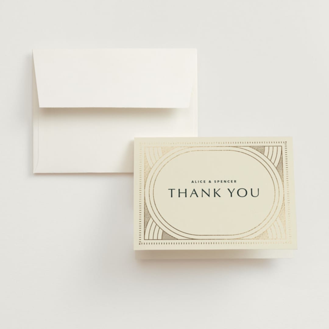 "deco arch" - Wedding Thank You Cards in Fir by Kindred Fields - Front