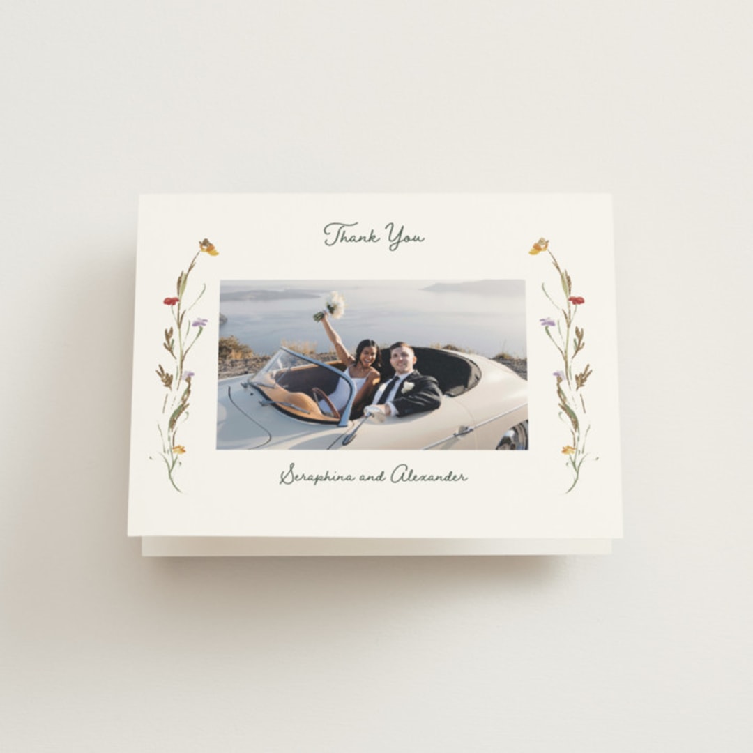 "Coastal Bloom" - Wedding Thank You Cards in Garden Green by Lucrecia Caporale - Front