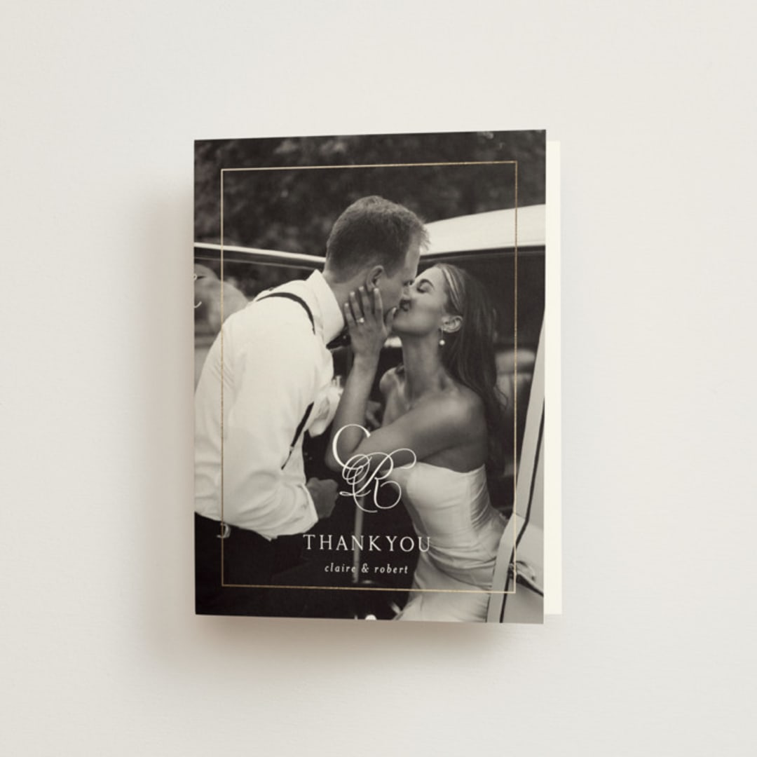 "Monogram Script" - Wedding Thank You Cards in Silk by Kelly Schmidt - Front