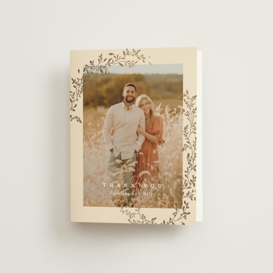 "Leafy Garland" - Wedding Thank You Cards in Sand by Creo Study - Front