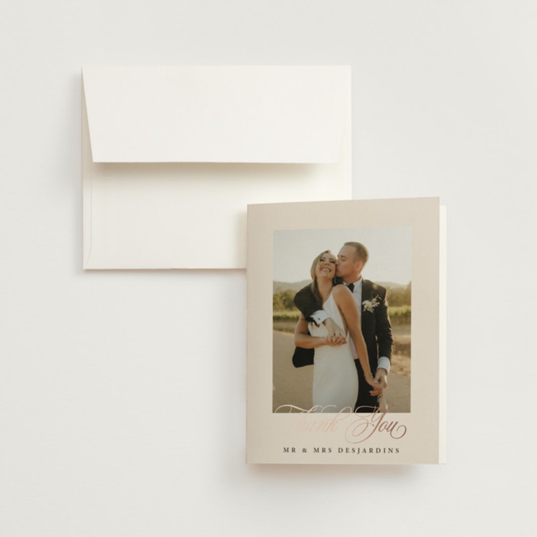 "And Centered" - Wedding Thank You Cards in Cream by Hooray Creative - Front