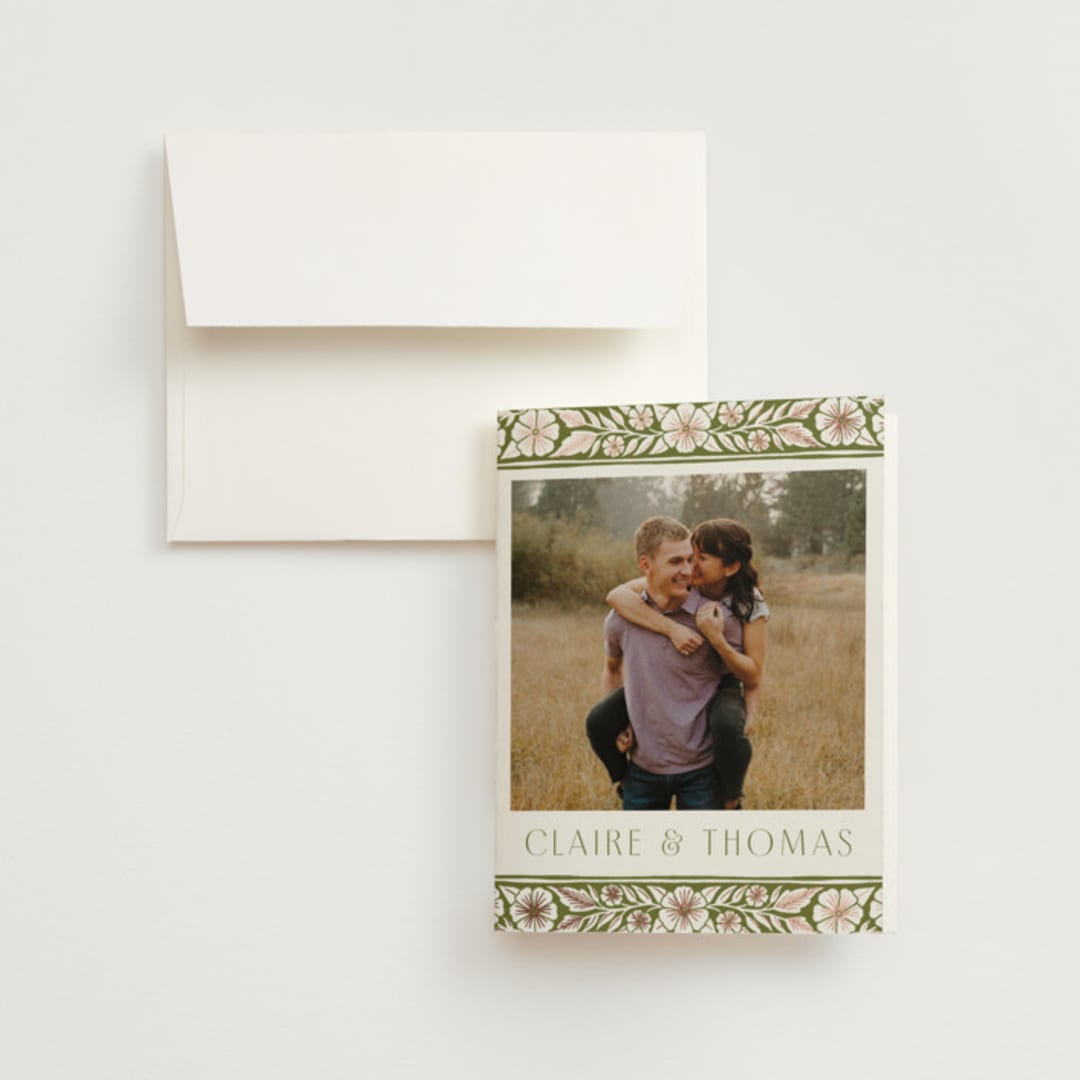 "Inlay Frame" - Wedding Thank You Cards in Avocado by Katharine Watson - Front