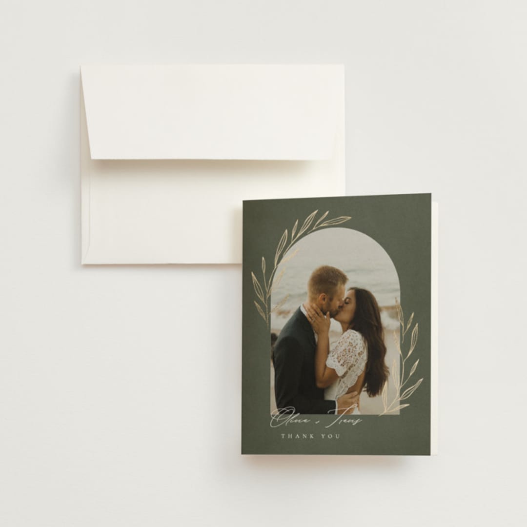 "Leaves" - Wedding Thank You Cards in Moss by Kelly Schmidt - Front