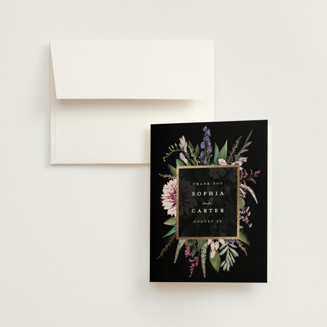 "Bold Bouquet" - Wedding Thank You Cards in Midnight by Susan Moyal - Front