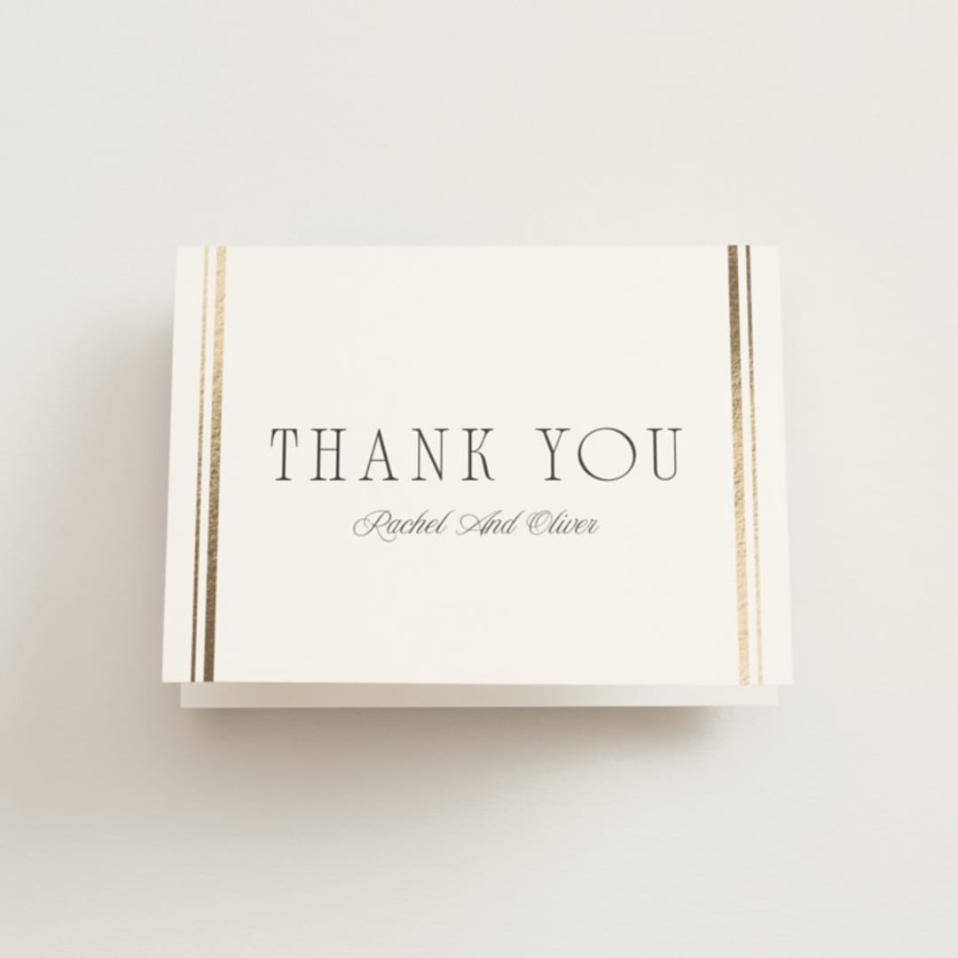 "Side Stripe" - Wedding Thank You Cards in Pearl by Nicole Walsh - Front