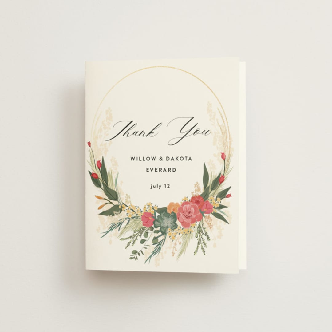 "Botanical Edge" - Wedding Thank You Cards in Hibiscus by Susan Moyal - Front