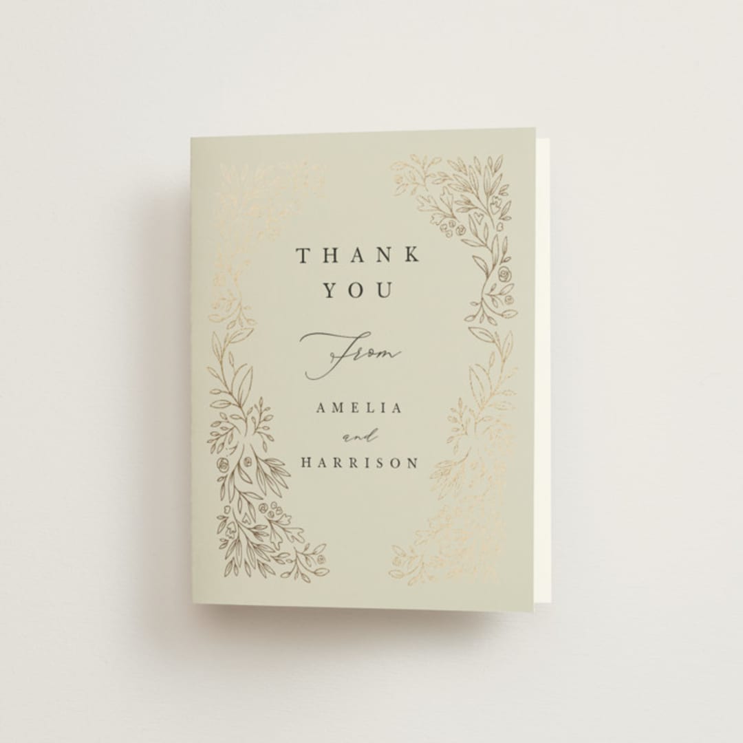 "Foil Botanical Frame" - Wedding Thank You Cards in Taupe by Hannah Williams - Front