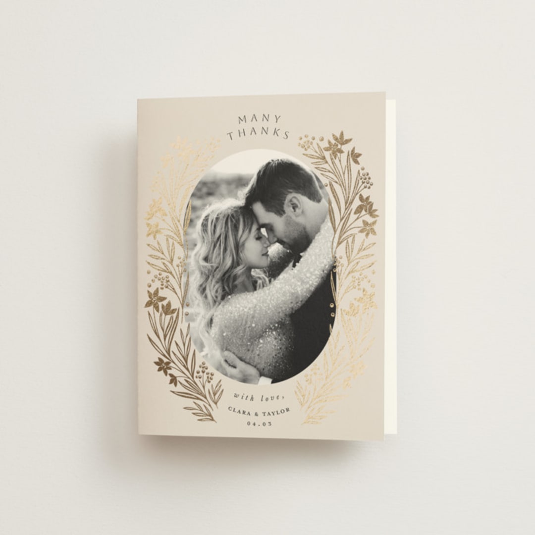 "Floral Border" - Wedding Thank You Cards in Champagne by Leah Bisch - Front