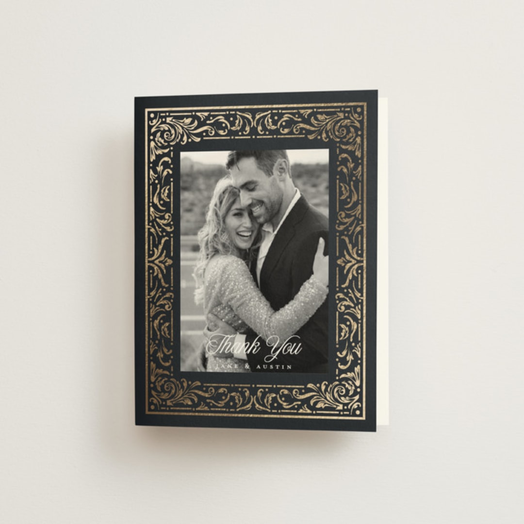 "Regency Grace" - Wedding Thank You Cards in Onyx by Ana de Sousa - Front