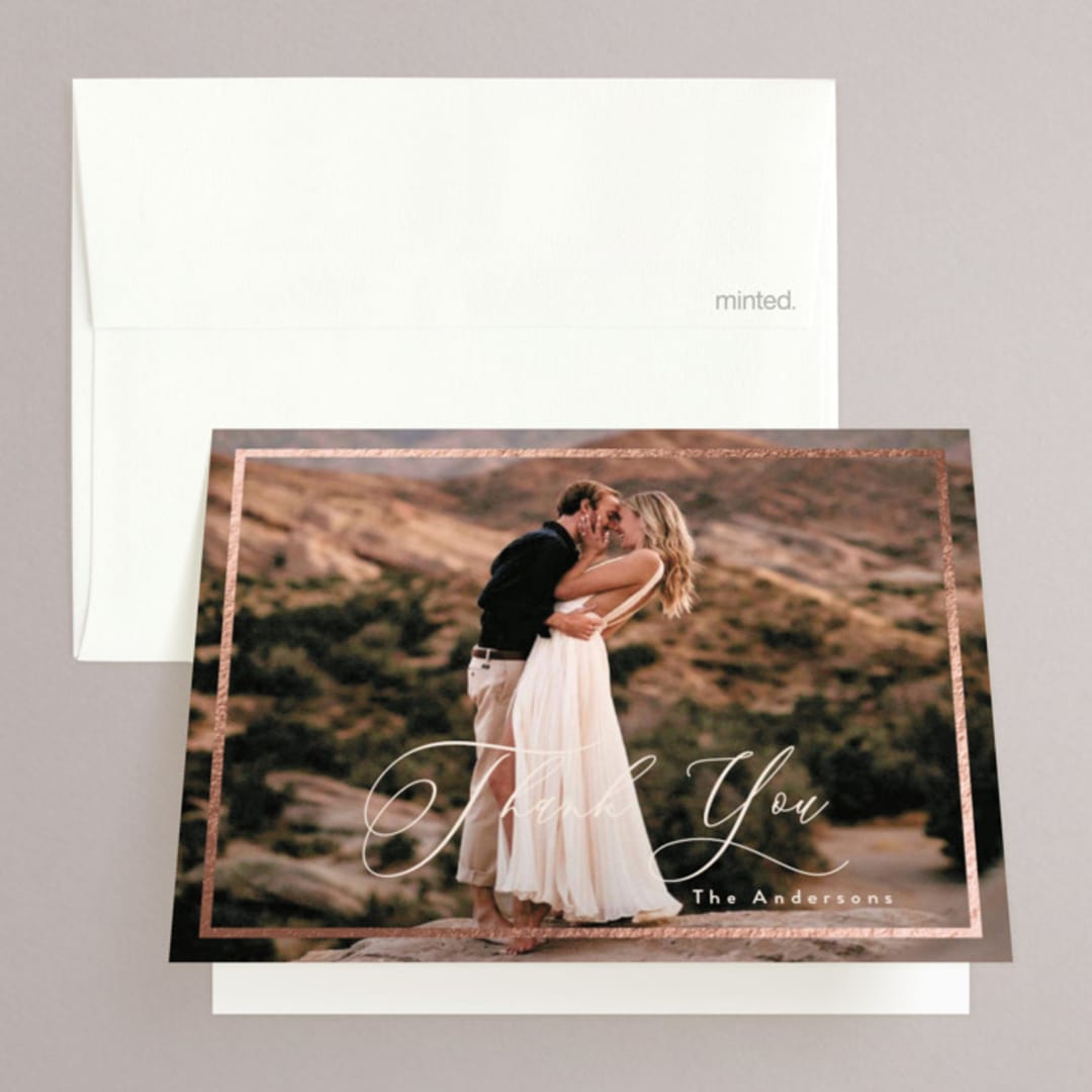 "Sunset Florals" - Wedding Thank You Cards in Copper by Susan Moyal - Front