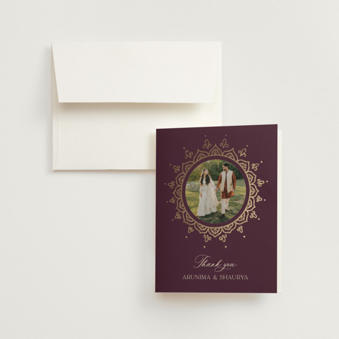"Arunima" - Wedding Thank You Cards in Plum by Randi Cirelli - Front