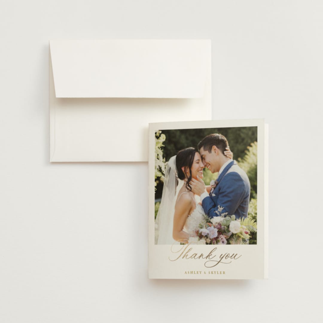 "watercolor flowers crest" - Wedding Thank You Cards in Champagne by Cass Loh - Front