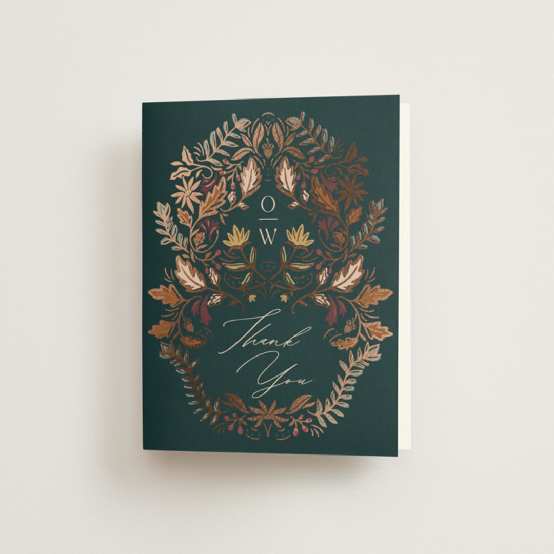 "Autumnal Arch" - Wedding Thank You Cards in Deep Sea by Erin German - Front