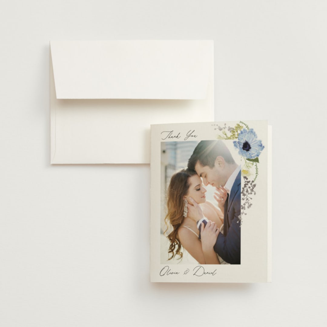 "Timeless Blooms" - Wedding Thank You Cards in Azure by Susan Moyal - Front