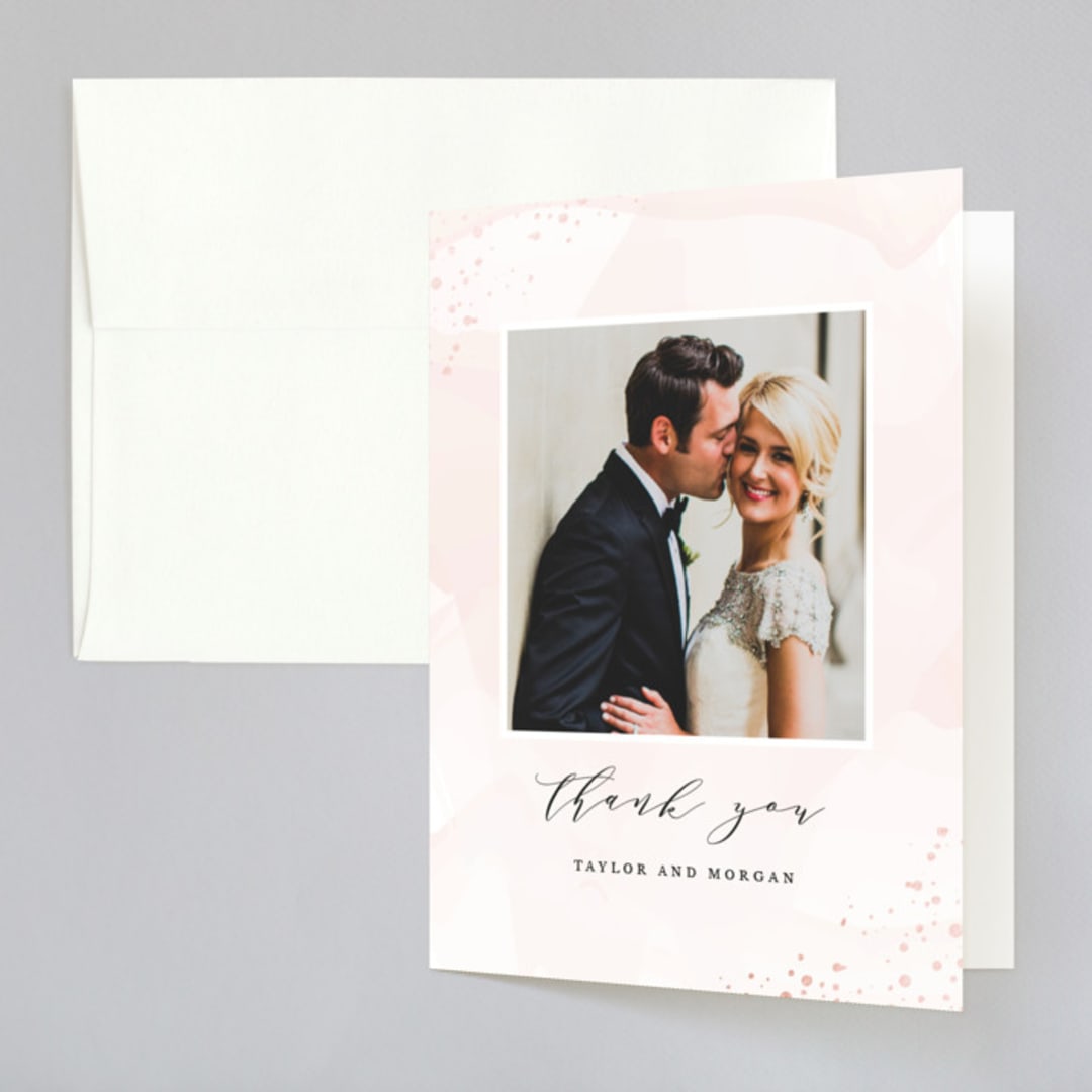 "Formal Watercolor" - Wedding Thank You Cards in Bashful by Jennifer Postorino - Front