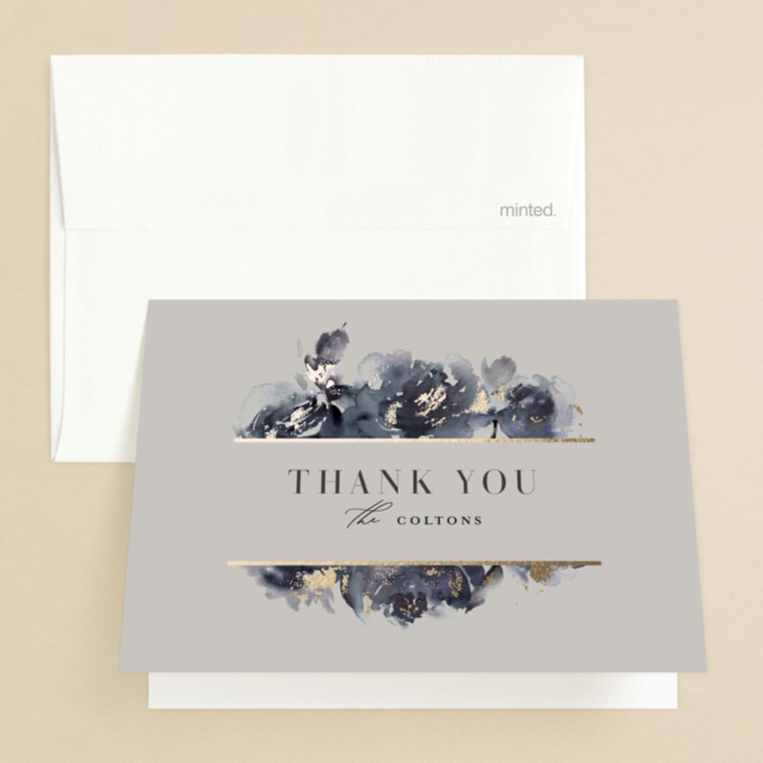 "Enchanted Blooms" - Wedding Thank You Cards in Midnight by Lori Wemple - Front