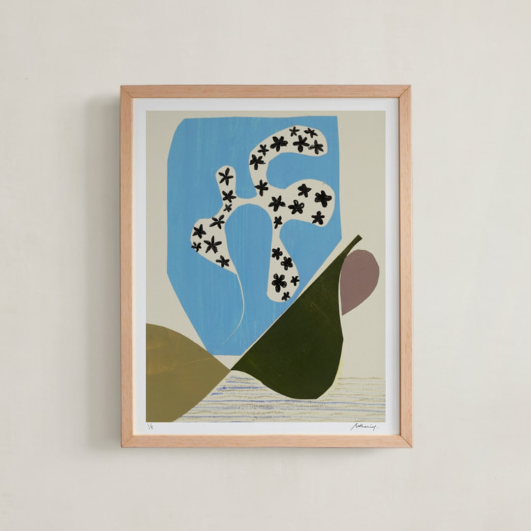 "Seashore findings (edition of 5)" - Rare Edition Art Print in Teal by Bethania Lima - Framed