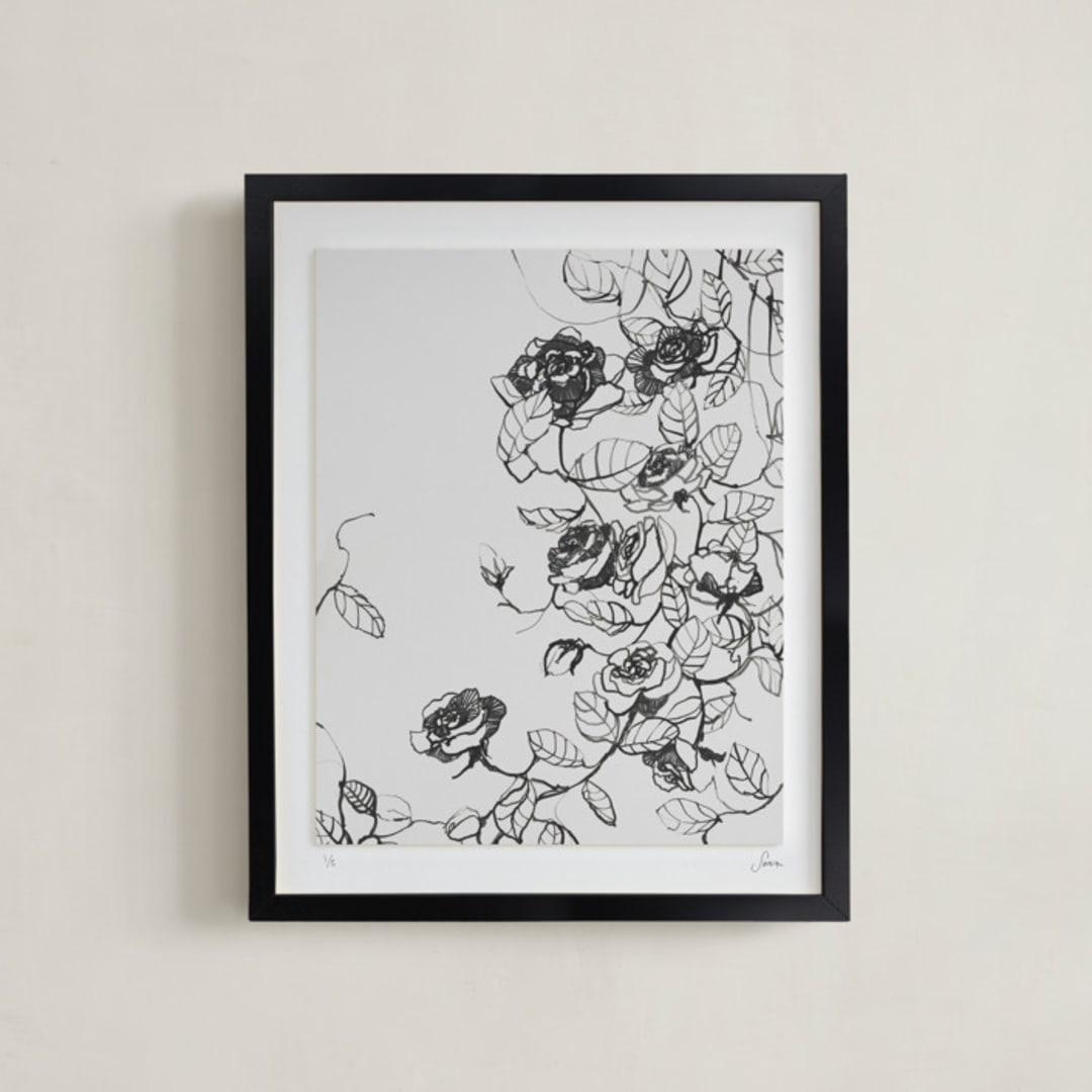 "Inky Rambling Rose (edition of 5)" - Rare Edition Art Print in Ink by Sonal Nathwani - Framed
