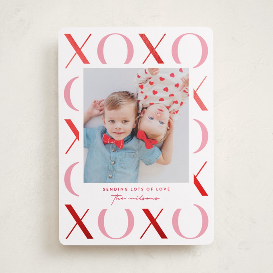 "XO Border" - Valentine's Day Cards in Bubblegum by Jessica Corliss - Front