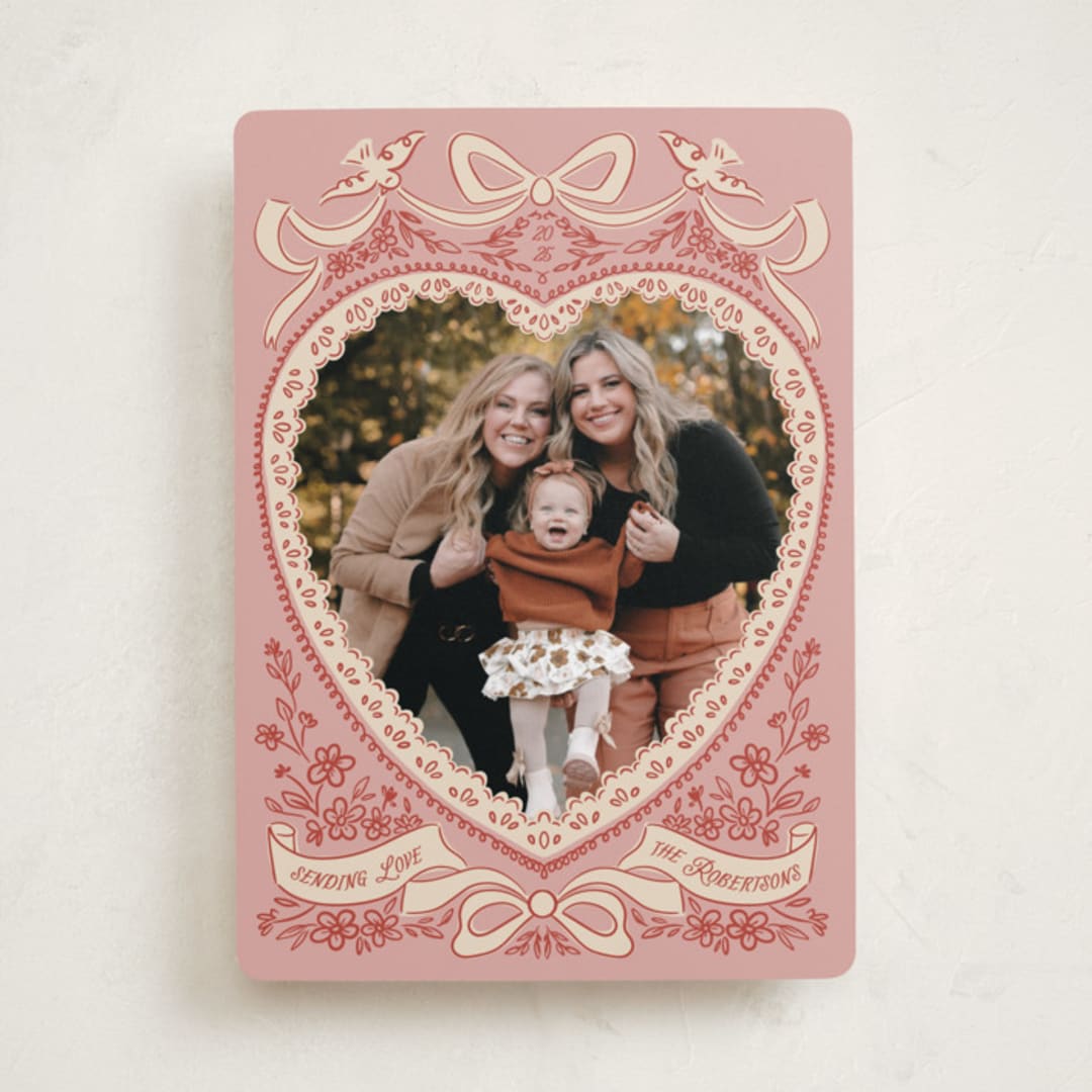 "Vintage Heart" - Valentine's Day Cards in Dusty Rose by Jenna Holcomb - Front