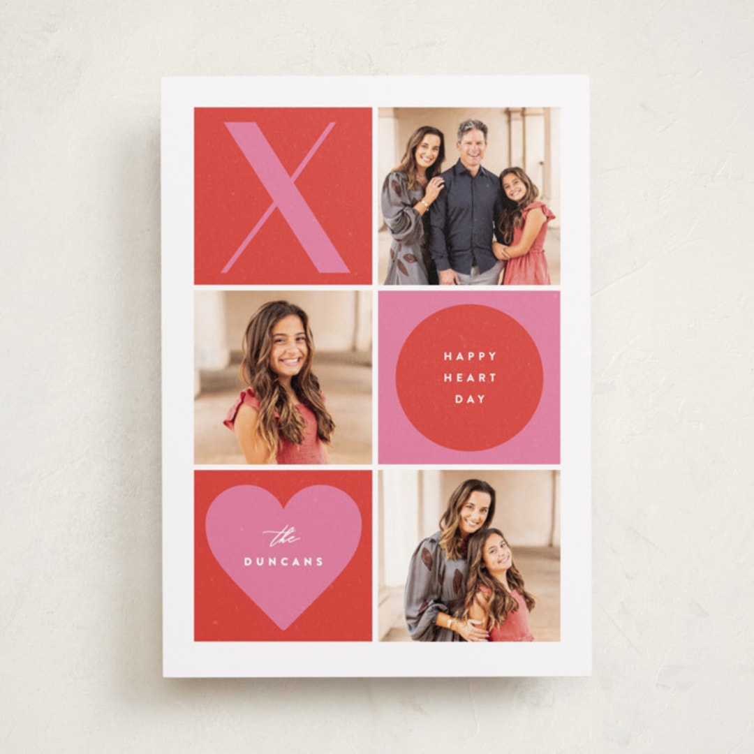 "XO Blocks" - Valentine's Day Cards in Strawberry by Maria Alou - Front