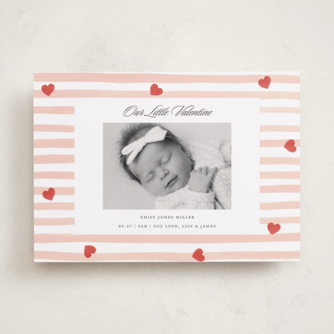 "Stripes and Hearts" - Valentine's Day Cards in Blush by Teju Reval - Front