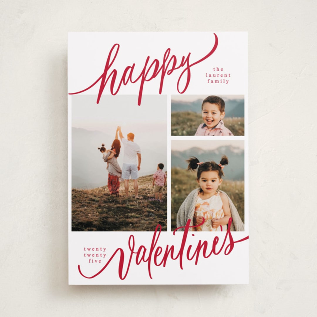 "Tri-photo Happy Holidays" - Valentine's Day Cards in Rose by Elsa Duncan - Front