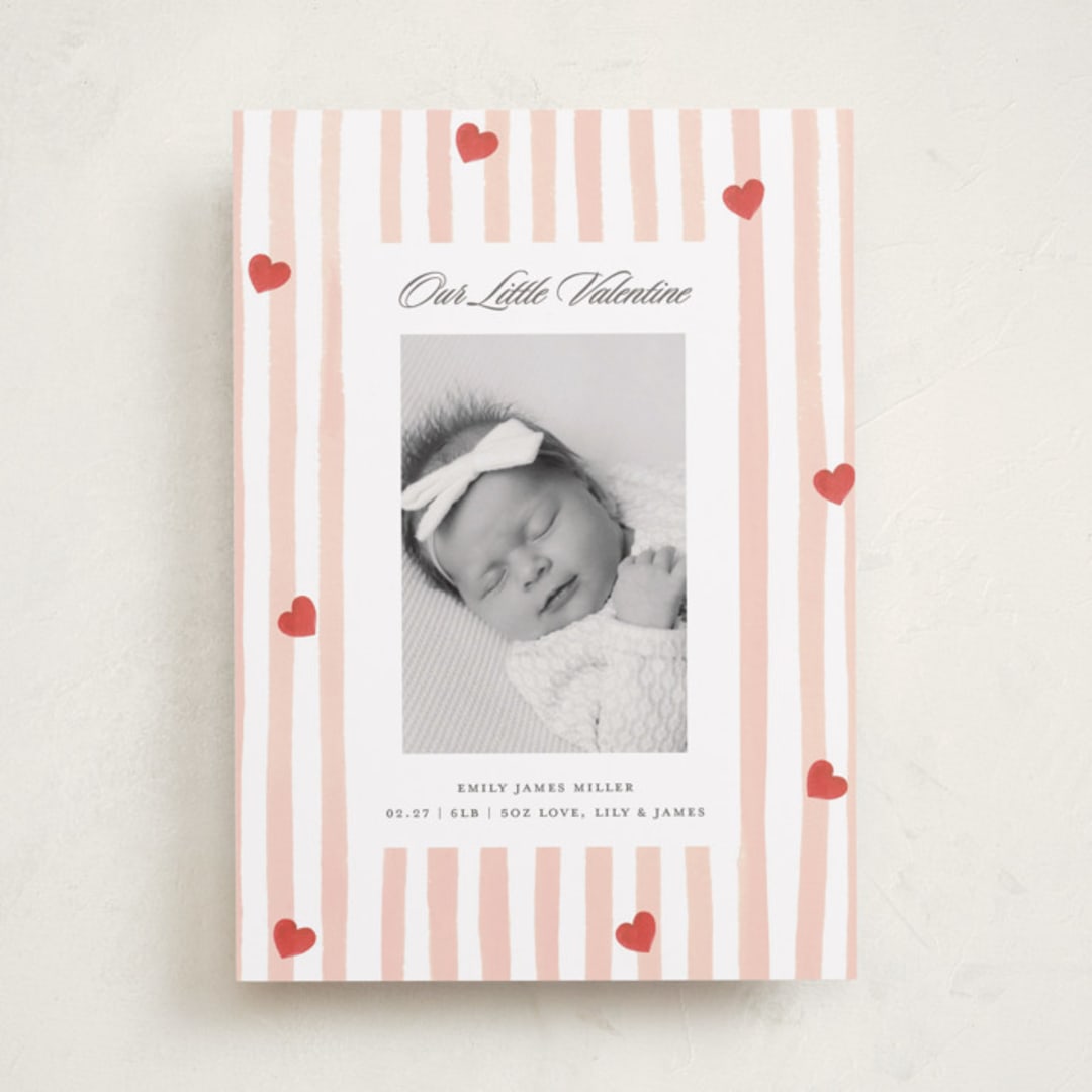 "Stripes and Hearts" - Valentine's Day Cards in Blush by Teju Reval - Front