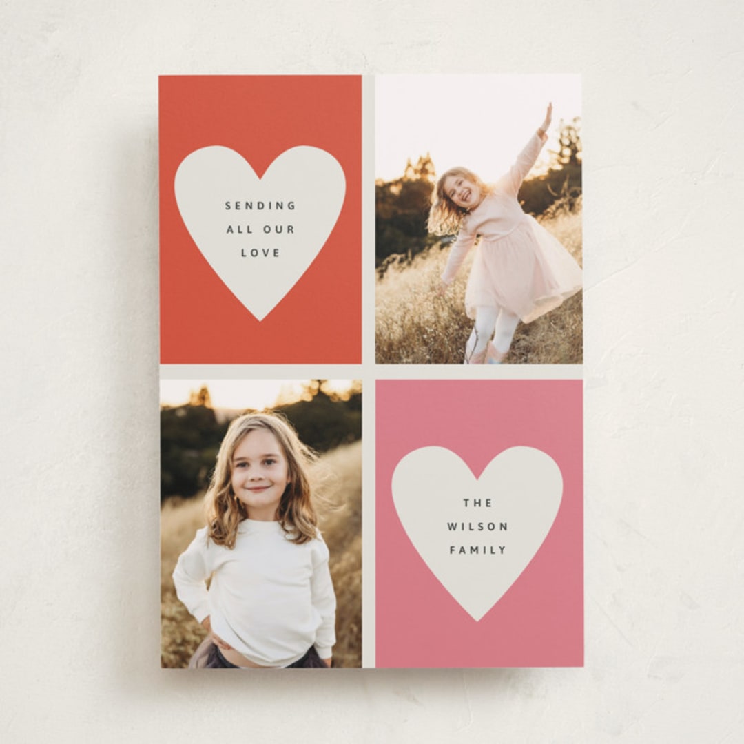 "Double Hearts" - Valentine's Day Cards in Strawberry by Kelly Watkins - Front