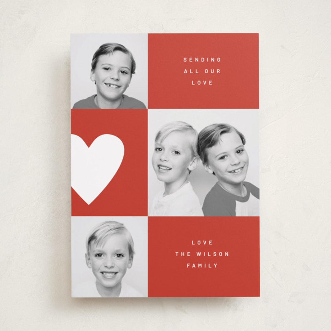 "Modern Grid" - Valentine's Day Cards in Cherry by Kelly Watkins - Front