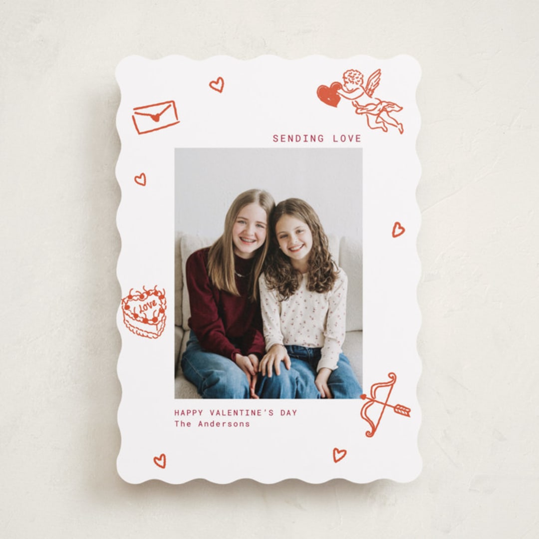 "Doodle Frame" - Valentine's Day Cards in Cherry by Cass Loh - Front