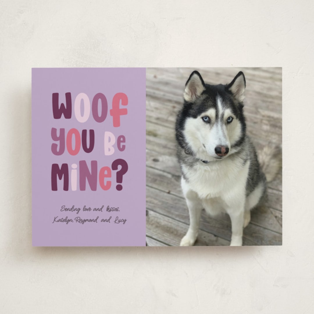 "Woof you be mine?" - Valentine's Day Cards in Lavender by Randi Cirelli - Front