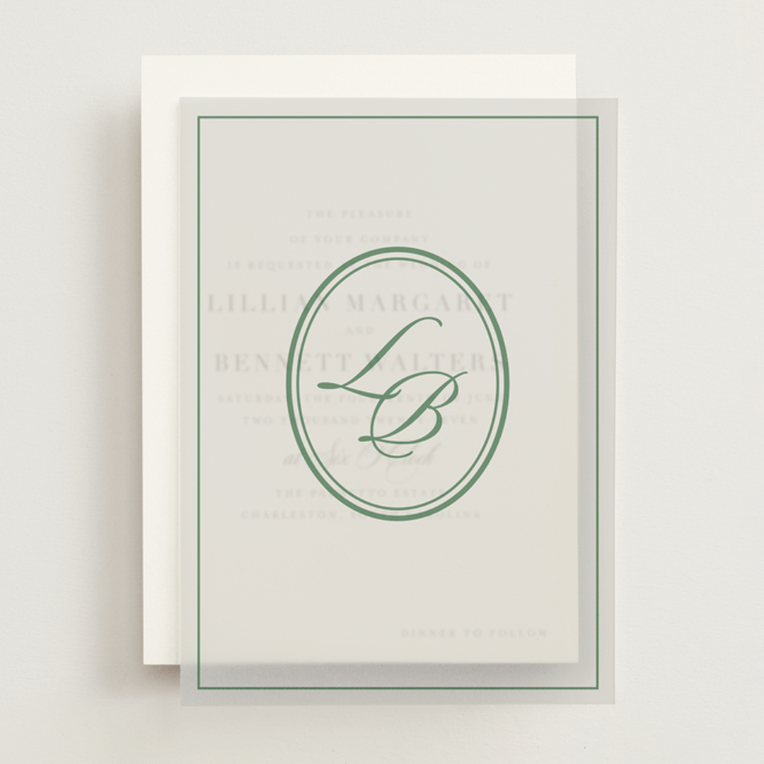 "Scripted" - Vellum Overlays in Emerald by Creo Study - Front