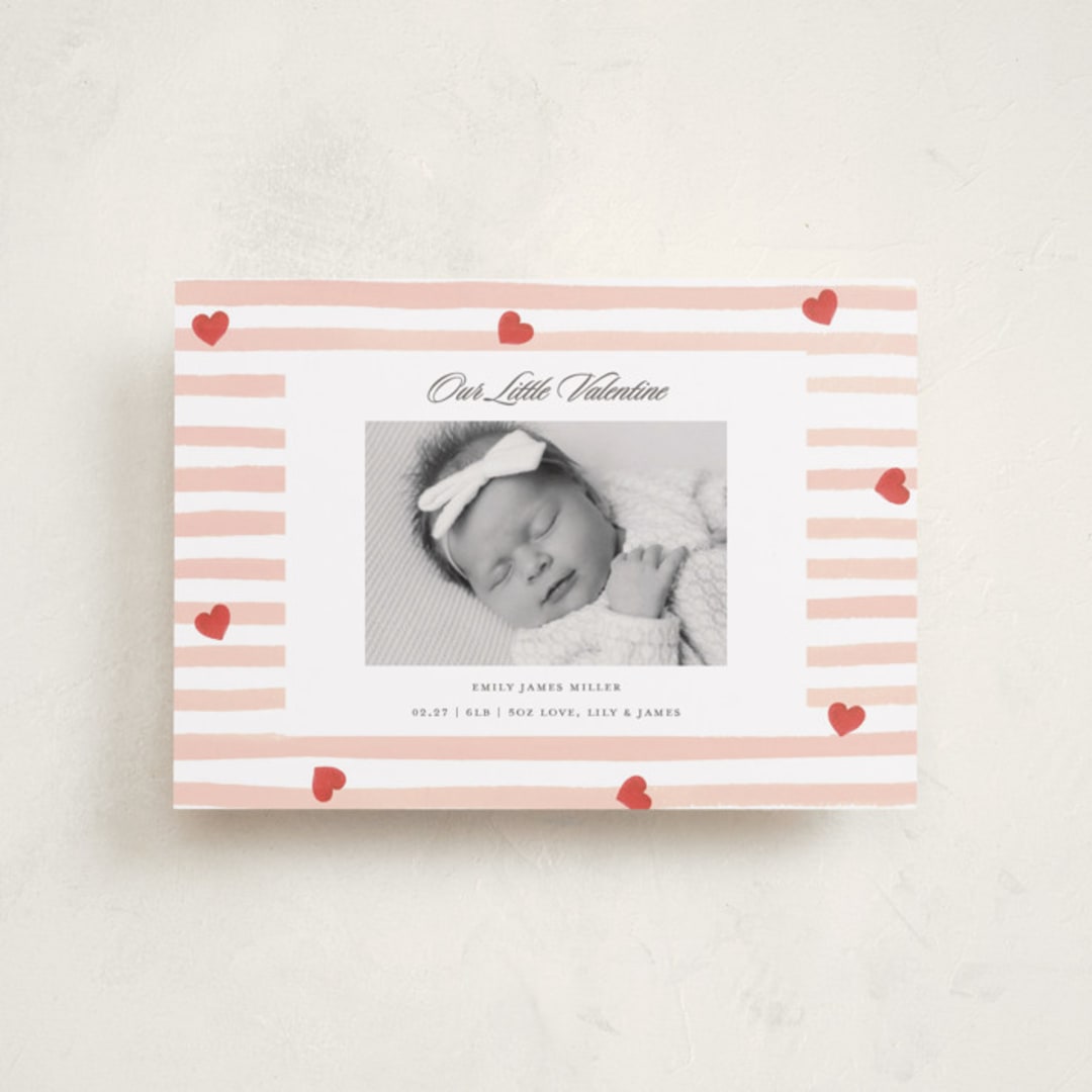 "Stripes and Hearts" - Valentine's Day Cards in Blush by Teju Reval - Front