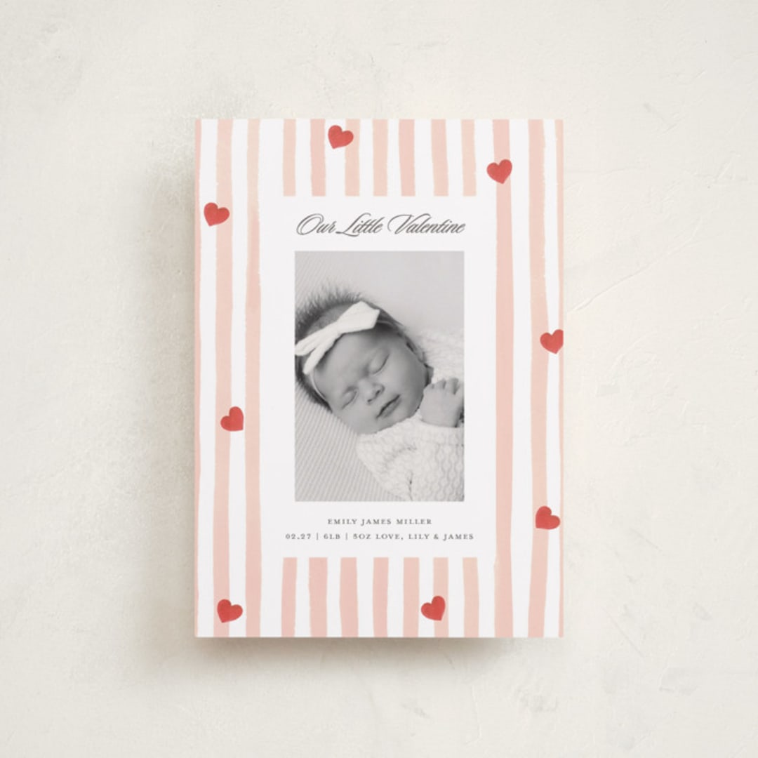 "Stripes and Hearts" - Valentine's Day Cards in Blush by Teju Reval - Front