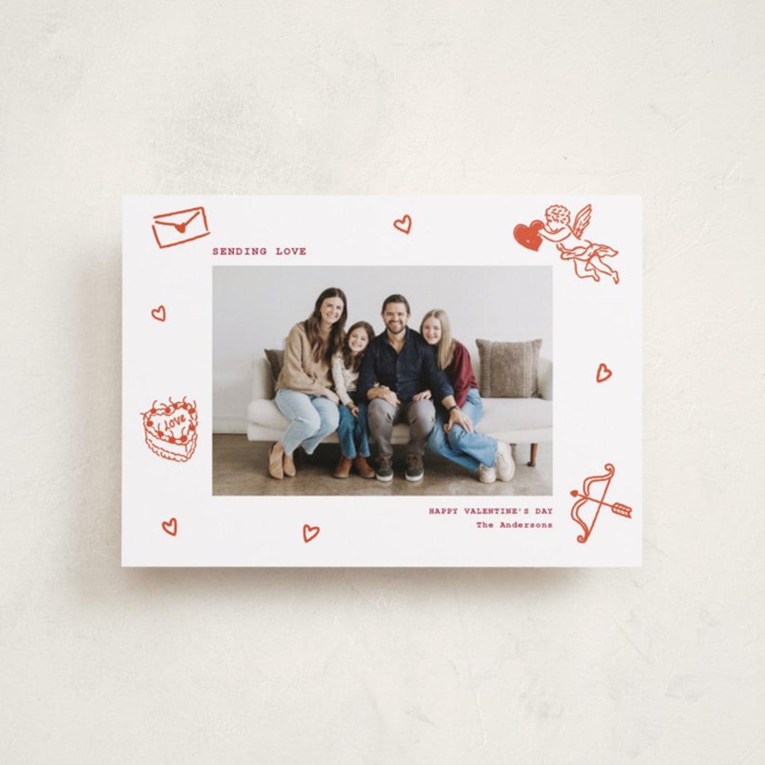 "Doodle Frame" - Valentine's Day Cards in Cherry by Cass Loh - Front