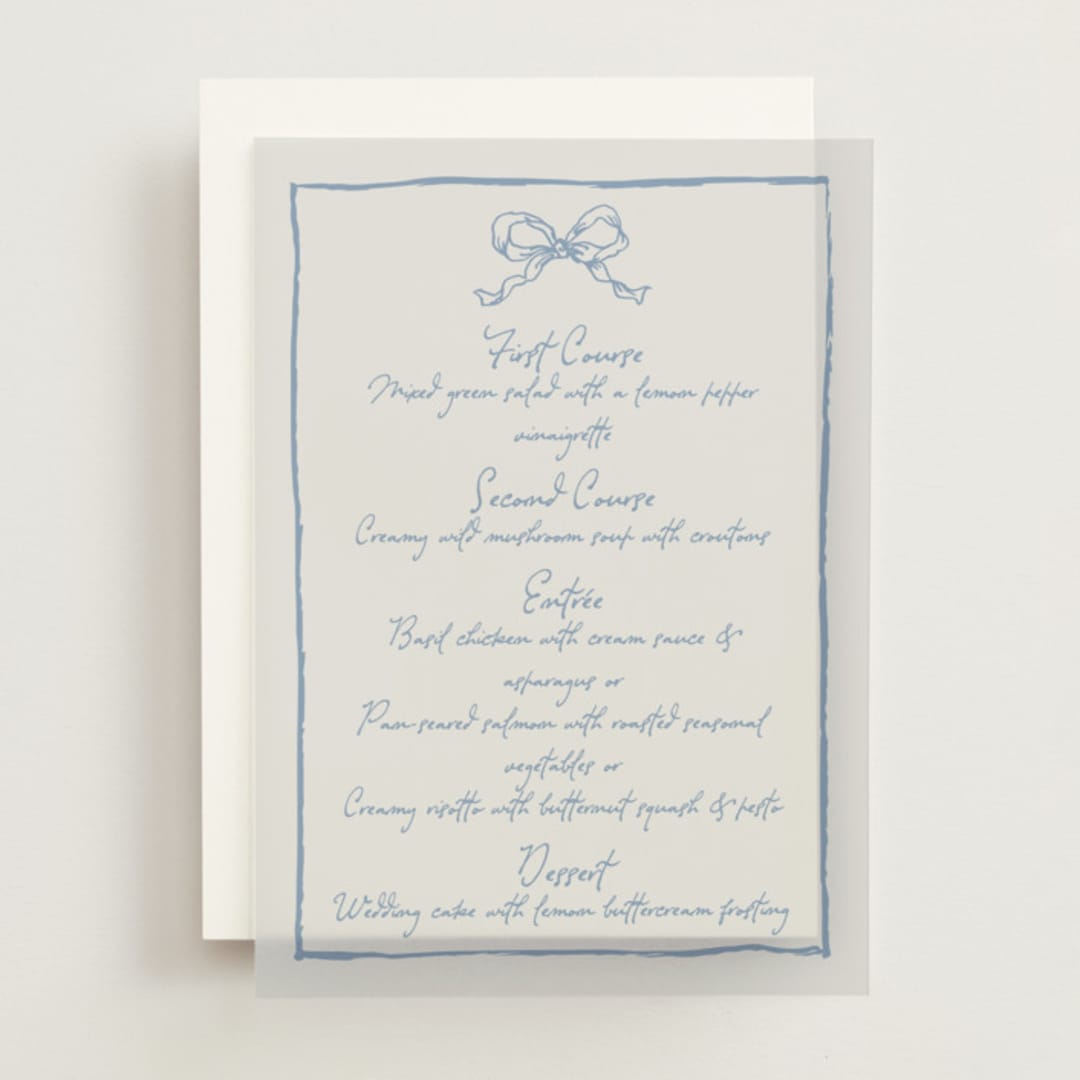 "ribbon bow drawing" - Vellum Menus in Canopy by Cass Loh - Front