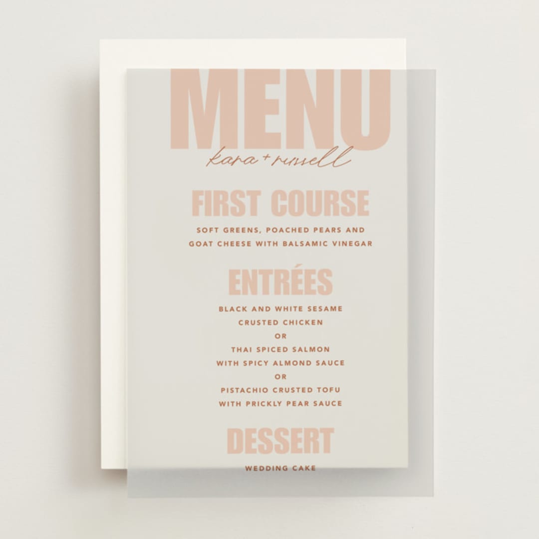 "Typographical Poster" - Vellum Menus in Blush by Stacey Day - Front