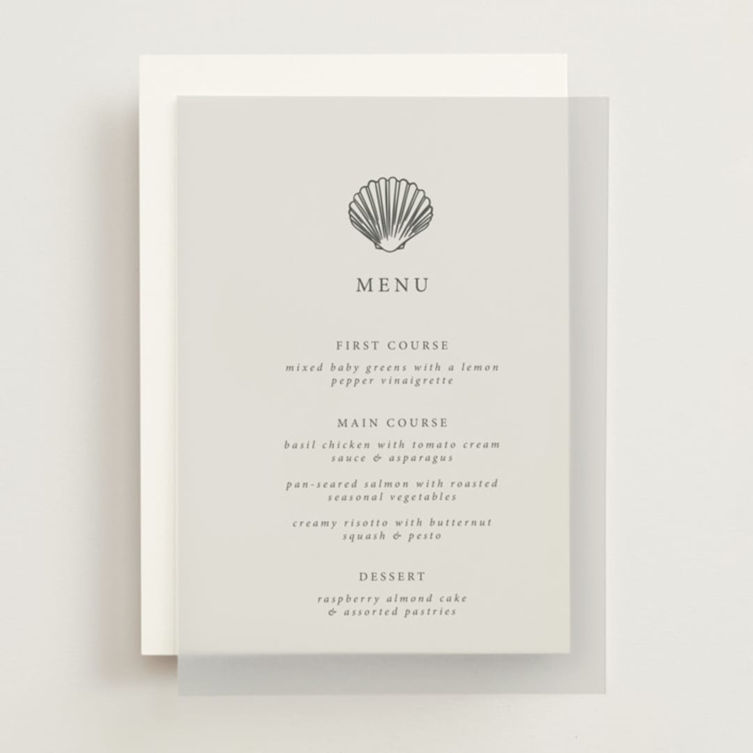 "Simple Seashell" - Vellum Menus in Midnight by Hannah Bowman - Front