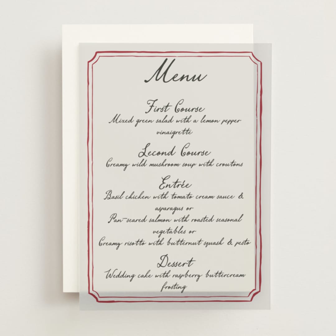 "Handwritten" - Vellum Menus in Wine by Cass Loh - Front