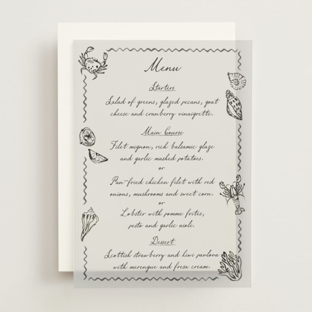 "Puglia" - Vellum Menus in Rock by Pati Cascino - Front