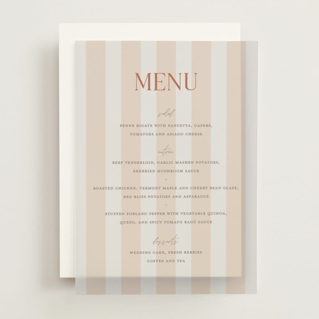 "Ambrosial" - Vellum Menus in Sunset by Pixel and Hank - Front