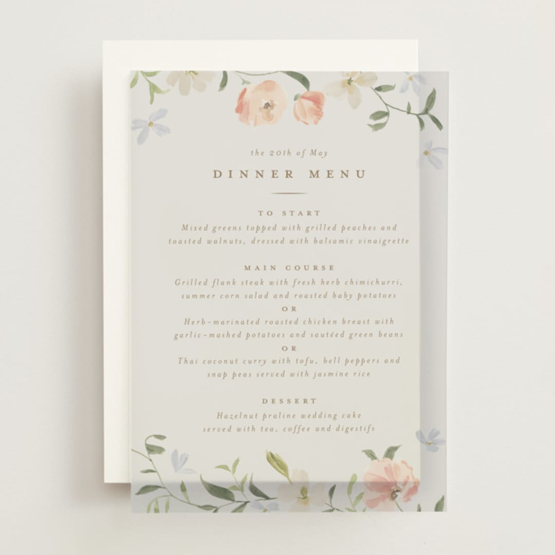 "Garden View" - Vellum Menus in Peach by Everett Paper Goods - Front