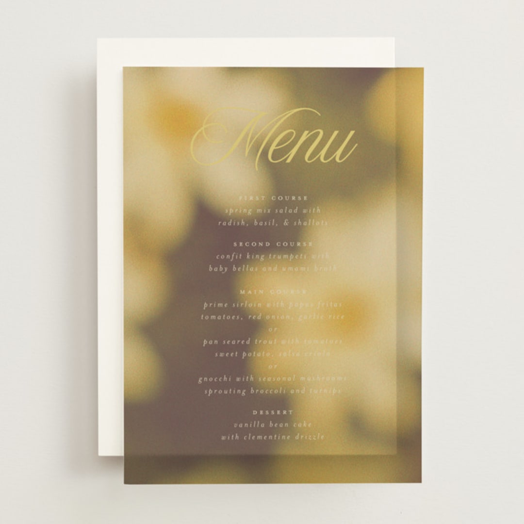 "Bloom" - Vellum Menus in Caribbean Citrus by Morgan Kendall - Front