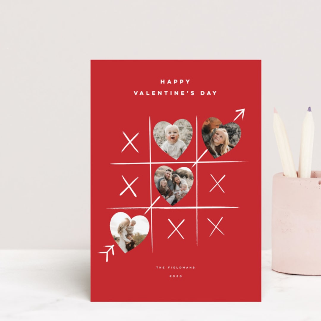 "Tic Tac Toe" - Valentine's Day Cards in Ruby by Jennifer Lew - Front