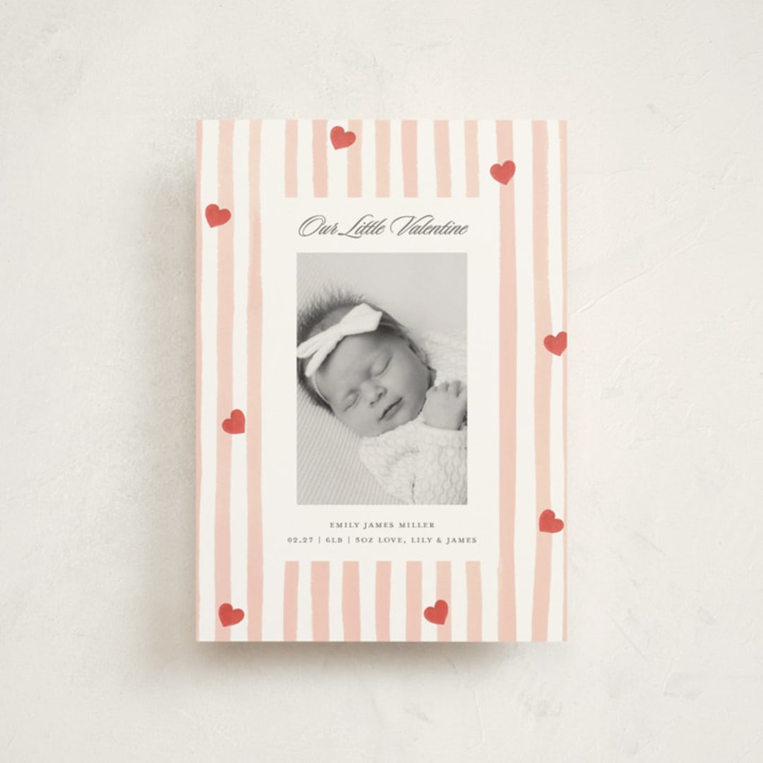 "Stripes and Hearts" - Valentine's Day Cards in Blush by Teju Reval - Front