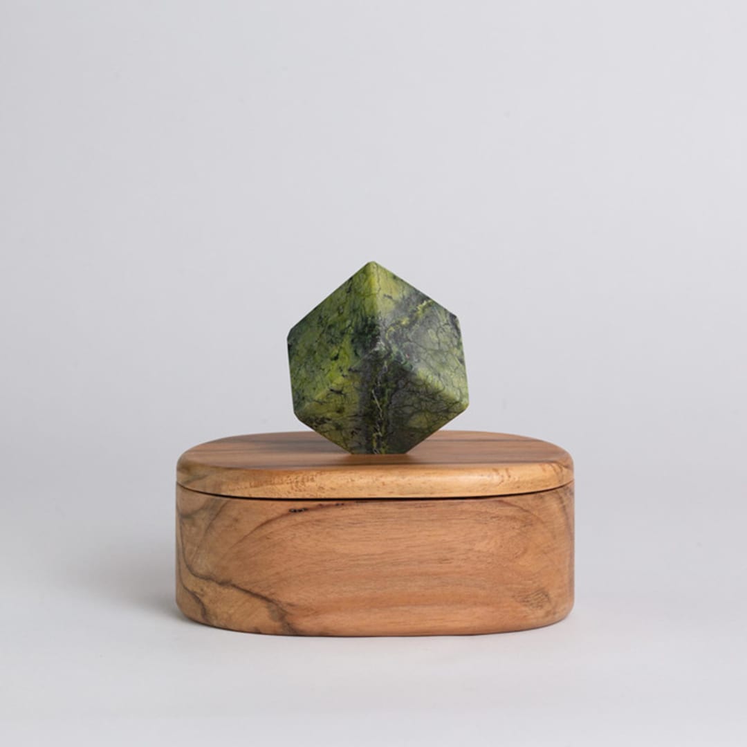 "Elegant Oval Jewel Box with Gemstone Handle" - Vanity Trays and Dishes in green by Powered By People