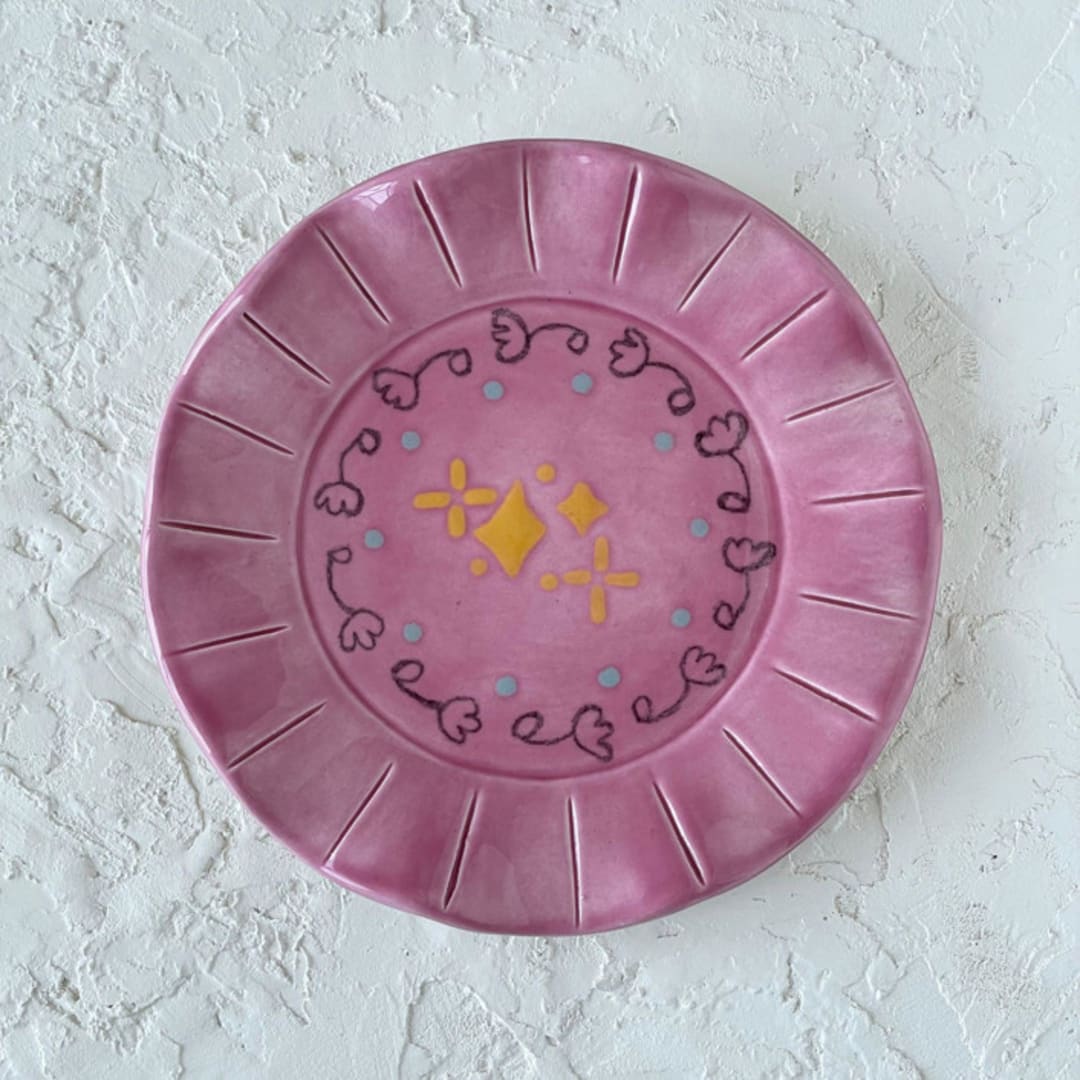 "Floral Stars Ruffle Trinket Dish" - Vanity Trays and Dishes in pink by Quiet Clementine