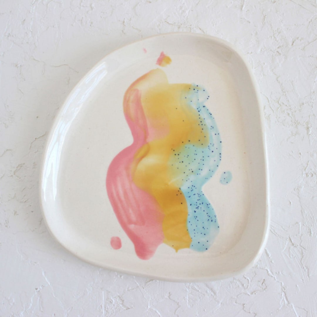 "Blue Speckle Abstract Organic Trinket Dish" - Vanity Trays and Dishes in multicolor by Quiet Clementine