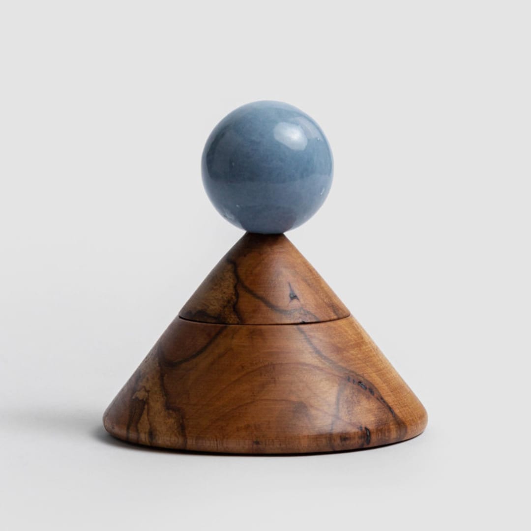 "Elegant Cone-Shaped Jewel Box with Blue Angelite Handle" - Vanity Trays and Dishes in blue by Powered By People